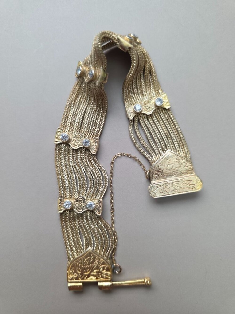 Vtg ANATOLI Gold Plated 925 Sterling Silver Multi-Strand Art Nouveau 7" Bracelet - Picture 4 of 5